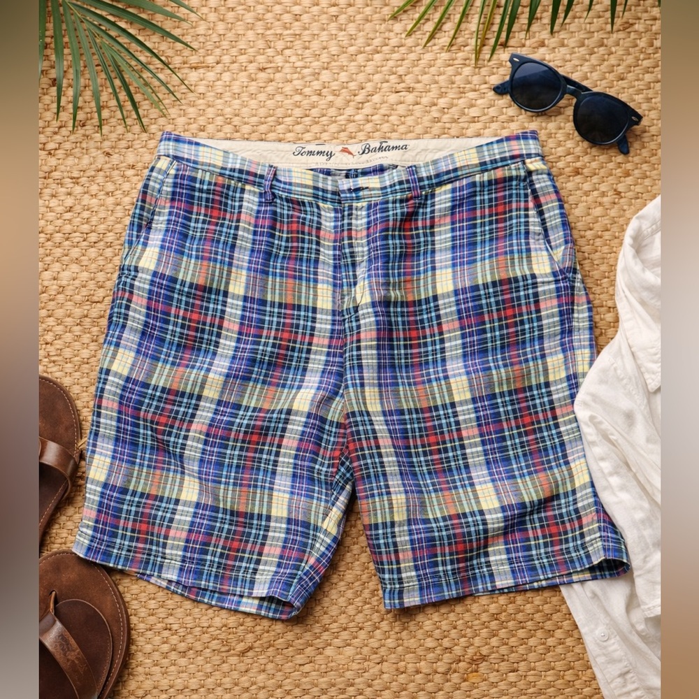 Tommy Bahama Plaid Linen Blend Shorts Size 40